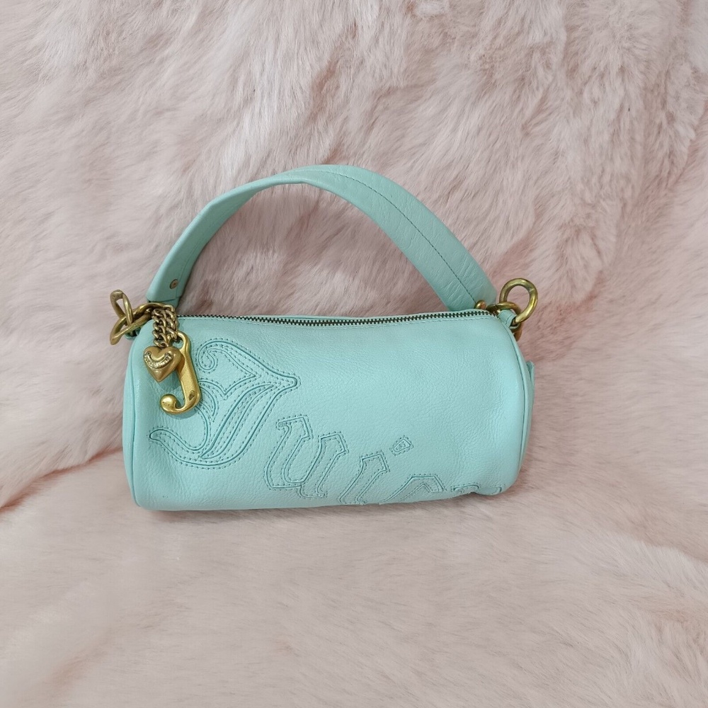 Juicy Couture Barrel Bag Purse Blue Leather Vintage Gothic Logo Authentic Y2k